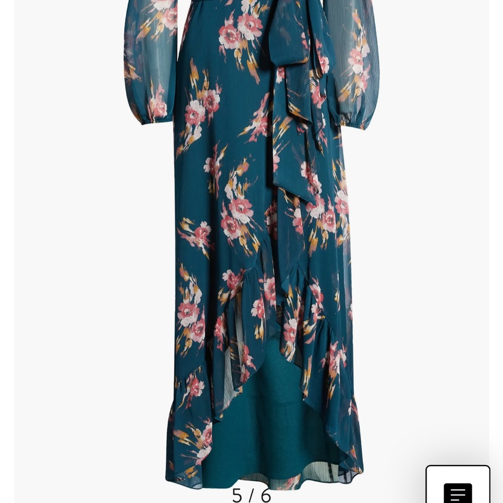 Wayf Teal Floral Maxi Dress Fall Long Sleeve Wedding Guest Dress